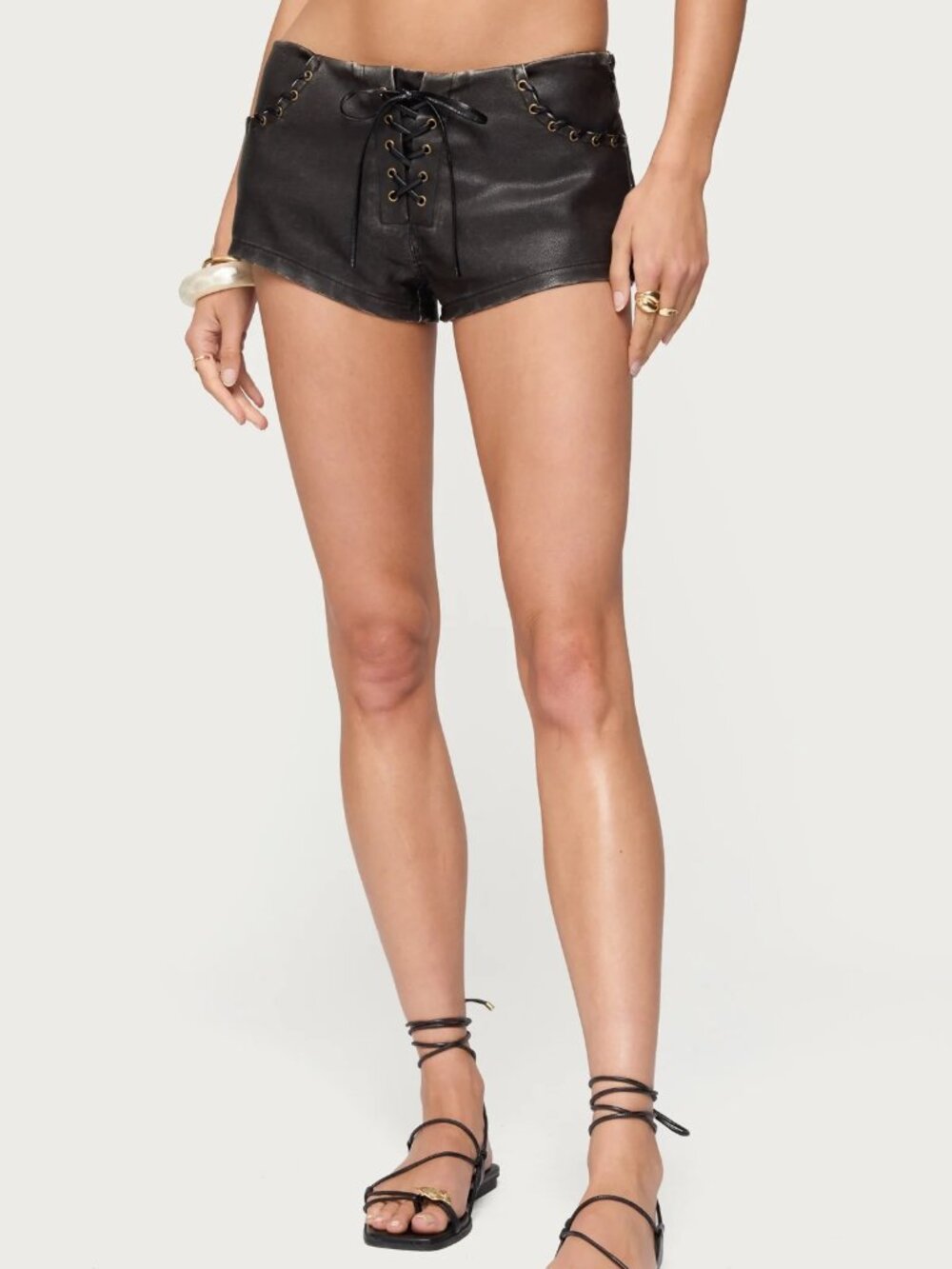 Edikted Lace Up Faux Leather Micro Shorts